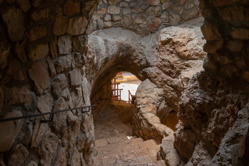 Obraz premium Steps leading down to the main hall of the monastery of Lavra Netof near the village of Hararit in northern Israel