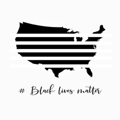 American National Holiday. Silhouette of US map with white stripes. Fourth Amendment. Black lives matter.