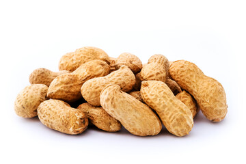 peanuts in closeup on white background.Organic peanuts in shell isolated on white background