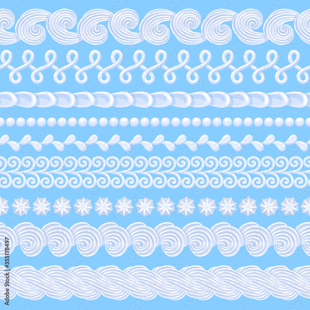 Wall mural Whipped buttercream cake borders set. Vector seamless pattern.