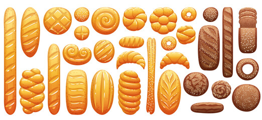 Bread icons set. Bakery products vector illustration.