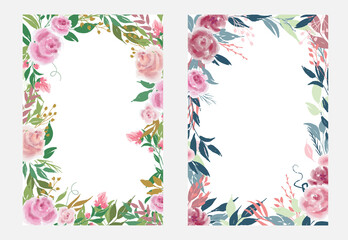 Set of floral frames templates with rose flowers and leaves