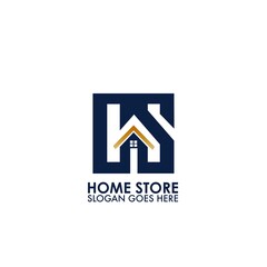 Home Store Logo with letter H and S, HS initial letter looping linked square design for business style design