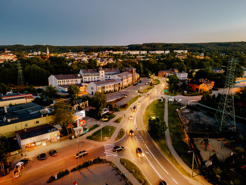 Night panorama of the city of Reda from the air
