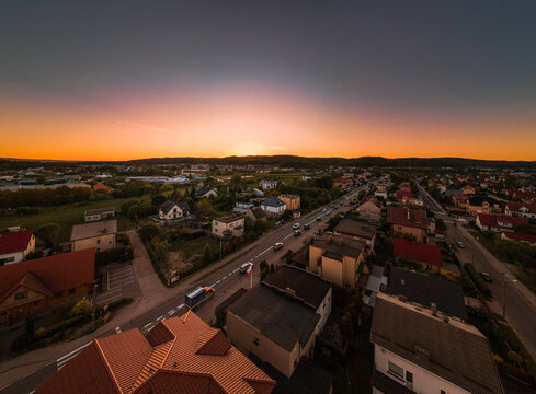 Night panorama of the city of Reda from the air