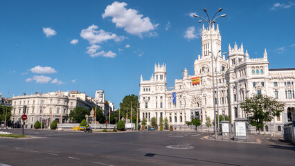 Fototapeta na wymiar MADRID, SPAIN ,JUNE 05, 2020 : CIBELES TELECOMMUNICATION PALACE