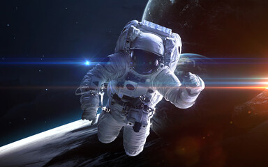 Obraz na płótnie Canvas Astronaut in outer space. Science 3D illustration of space. Elements furnished by Nasa