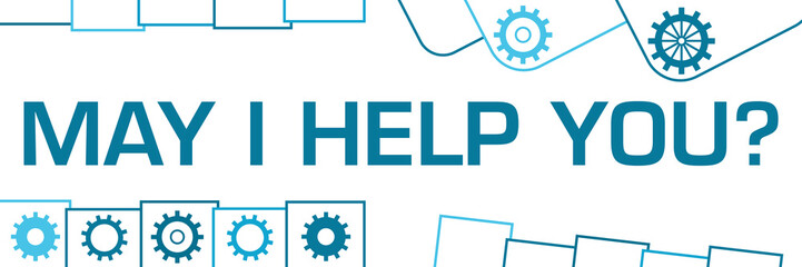 May I Help You Blue Borders Rounded Squares Gears Horizontal 