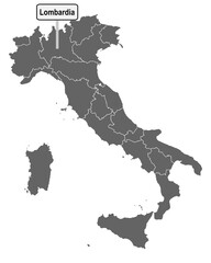 Landkarte von Italien mit Ortsschild von Lombardia