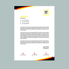 elegant black and yellow waves letterhead design template.