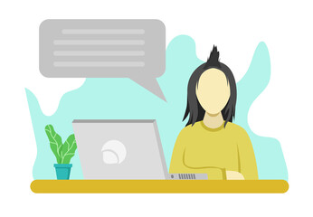 Customer service. Concept vector illustration laptop support. Flat design service communication help people internet marketing. Digital online operator graphic technology template call center
