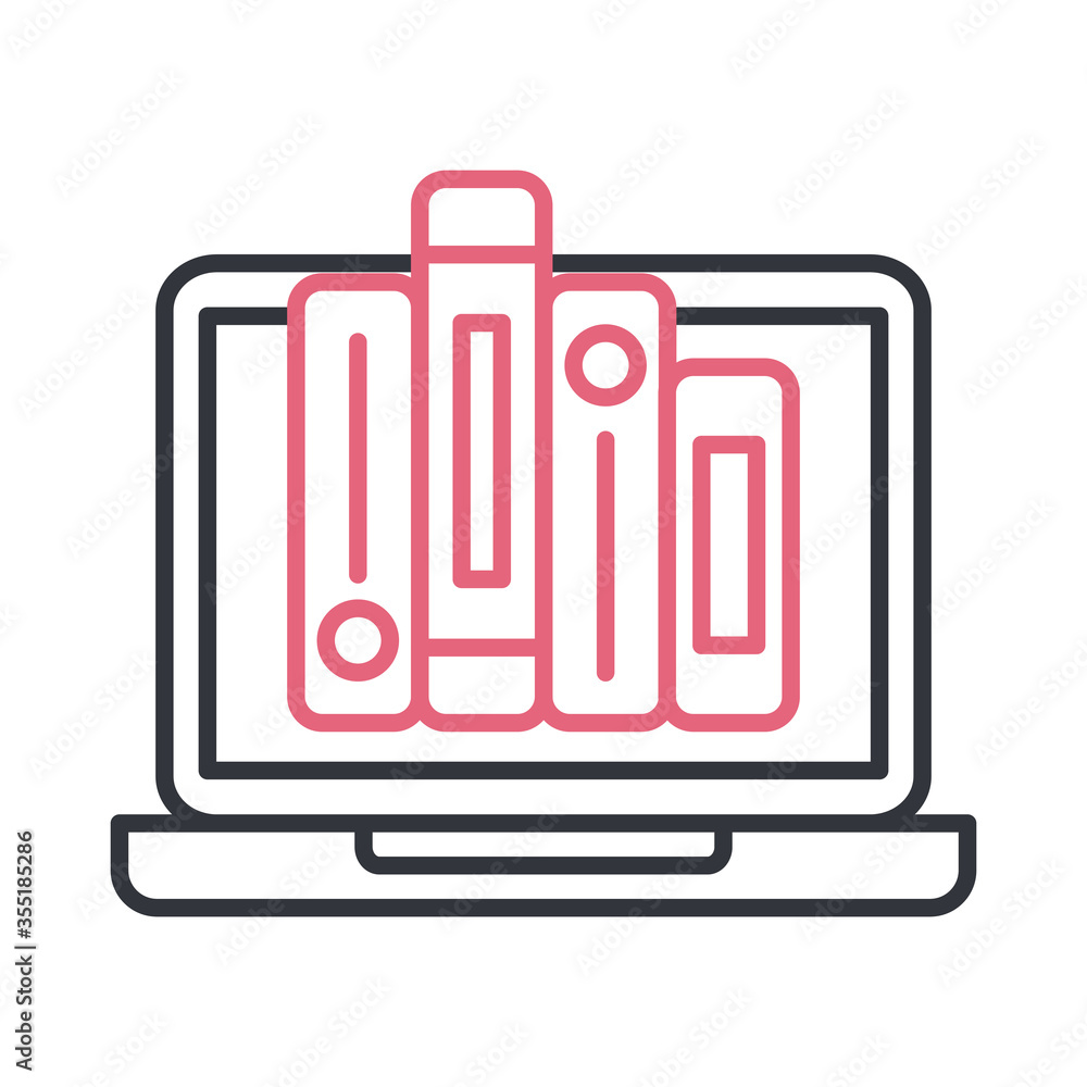 Poster isolated ebooks on laptop line style icon vector design