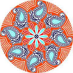 colorful vector ornamental paisley round design.