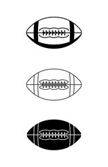 American football - monochrome rugby ball in three styles - sport vector icons