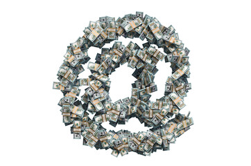 E-mail, at sign from dollar packs, 3D rendering