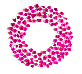 Flowers composition. Pattern made of rose petal on white background. Valentines day, mothers day, womens day concept. Flat lay