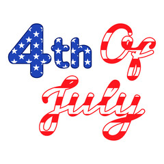 Hand lettering with the texture of the US flag on a white for 4th of July American Independence day. Vector design template for poster, banner, flyer, label, emblem and logo. Symbol of freedom