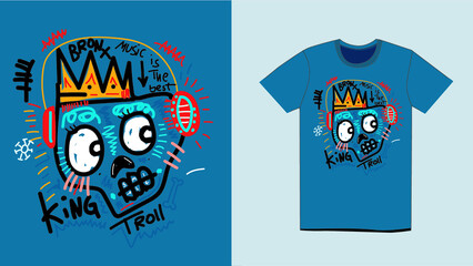 bronx king troll cartoon skull,t-shirt design fashion vector