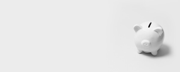 banking and investment concept. Grey pig piggy bank in minimal style on gray background with...