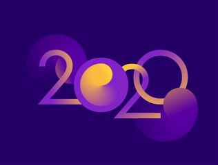 2020 new year creative poster, banner or calendar design with abstract digits on dark purple background