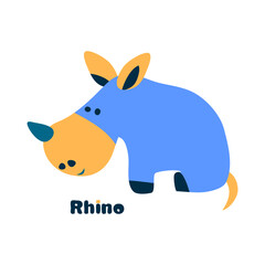 vector wild  animal cute rhino baby. rhinoceros child cartoon character. Modern simple illustration for paper clothes on white.