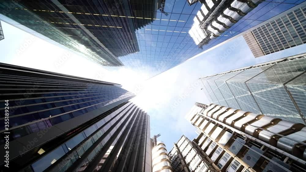 Wall mural city financial buildings - looking up perspective