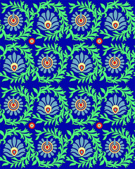 Seamless flower paisley allover pattern with green background.seamless pattern with flowers