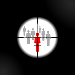 Terrorism danger and War conflict - aiming to people with optical sight - target lens view - vector concept
