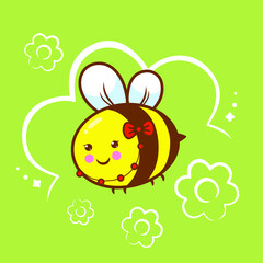 Fashionable bee with beads and flowers flies