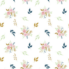 Seamless pattern with abstract rose flowers and leaves