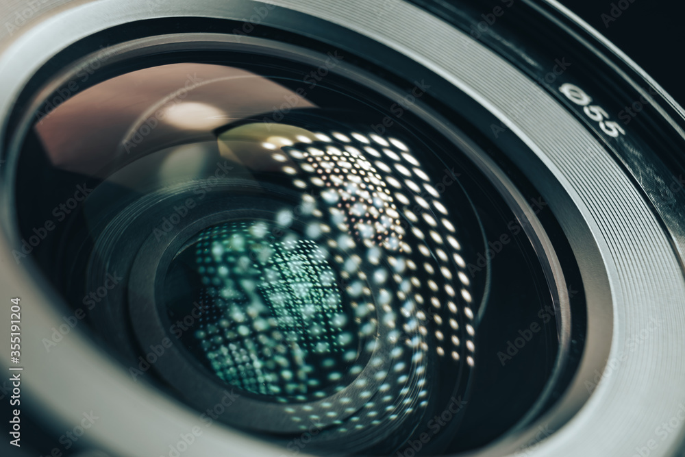 Poster Beautiful camera lens with light reflection Background pattern for design.
