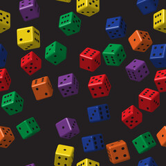 Rainbow Color Dice Seamless Pattern, 3D Illustration
