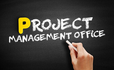 Project Management Office text on blackboard, concept background
