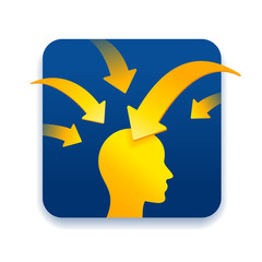 Education schooling and psychology training conceptual icon - human profile with arrows rushed from all sides inside his head - isolated vector logo or emblem