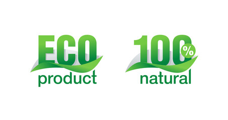 Eco product 100 natural - GMO free mark for healthy organic food, vegetarian nutrition - vector sticker set