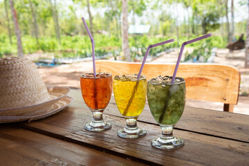 Ice in glass with water.