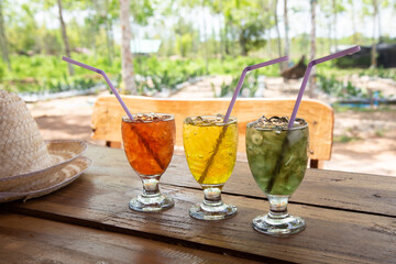 Ice in glass with water.
