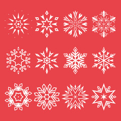 Naklejka na ściany i meble Snowflakes icon collection. Graphic modern white and red ornament