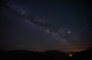 Fototapeta na wymiar Milky way and stars. Astrophotography shot was taken at Gito Plateau, Rize, highlands of Karadeniz / Black Sea region of Turkey 