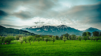 Obraz premium Panorama of mountain range in slovenia
