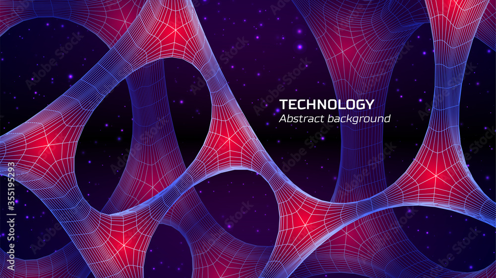Poster Abstract technology background with connected cells and lightened cores. Biotechnology and science frontier concept