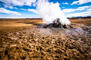 active geysers and boiling mud pits in Iceland, Northern Europe