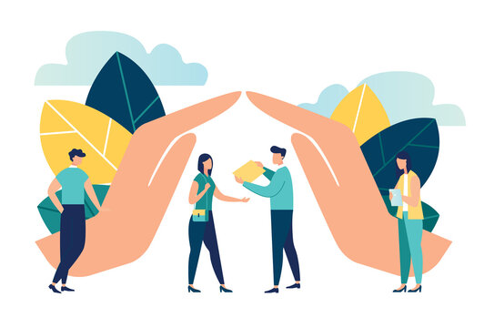 vector illustration of hand protection house . human life insurance. the metaphor of hand over the people to protect against accidents to life and personal property. accident insurance schedule design