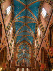 Interior of Gothic St. Mary's Church, "Rynek", Cracov, Poland, Europe