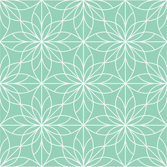 Flower geometric pattern. Seamless vector background. White and green ornament. Ornament for fabric, wallpaper, packaging. Decorative print