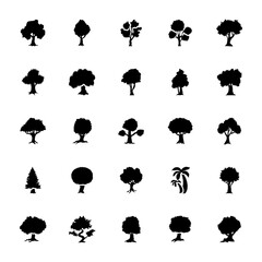 Set of Trees Glyph Vector Icons Set