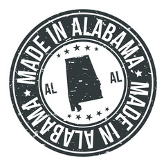 Made in Alabama USA Quality Original Stamp Design Vector Art Tourism Souvenir Round - obrazy, fototapety, plakaty