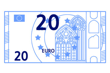 20 Euro banknote. Vector line art illustration.