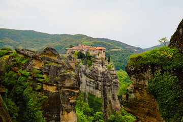 Fototapeta na wymiar The Greek word Meteora means “suspended in the air” and this phrase aptly describes these remarkable Greek Orthodox monasteries