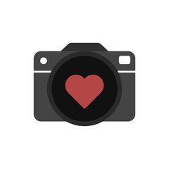 Camera and heart sign. Flat style. Isolated.